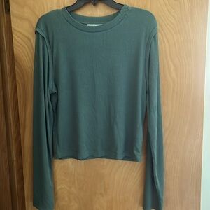 NEW AND NOW THIS women’s teal green long sleeve ribbed crop top xl